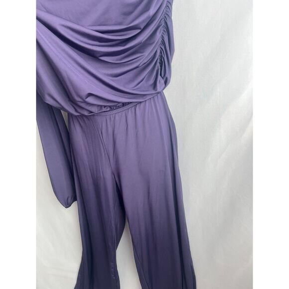 Baby Phat Y2K Drop Waist Purple Jumpsuit Size XL Wide Leg Draped Cowl Neck Long - Picture 6 of 12